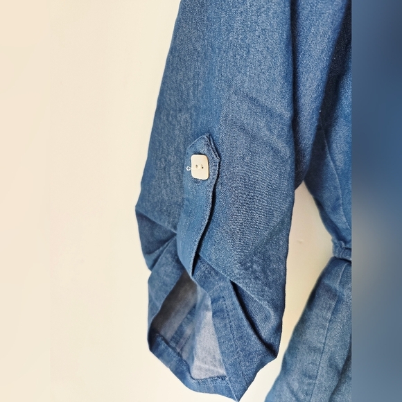 Emma & Michele Blue Denim Like Rayon Shirt Dress 3/4 Sleeve Size S - Picture 3 of 7